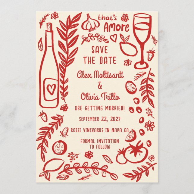 Invitación Comida Italiana That's Amore GUARDAR LA FECHA Pers (Anverso)