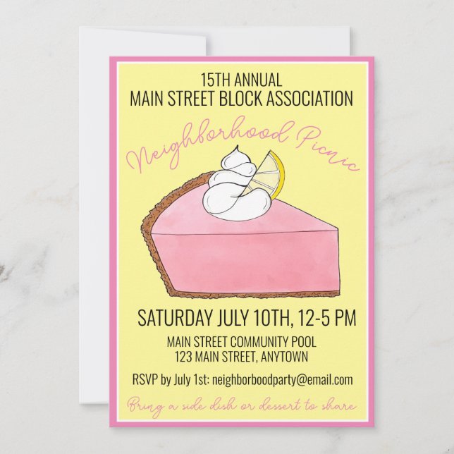 Invitación Comida picnic Pink Lemonade Icebox Lemon Pie Slice (Anverso)