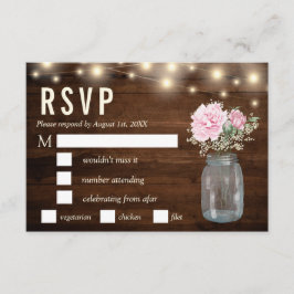 Invitación Comida Rustic Wood Peony Floral Mason RSVP