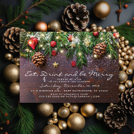 Invitación Comida Rústica, Bebida y Feliz Navidad Fiesta Navi