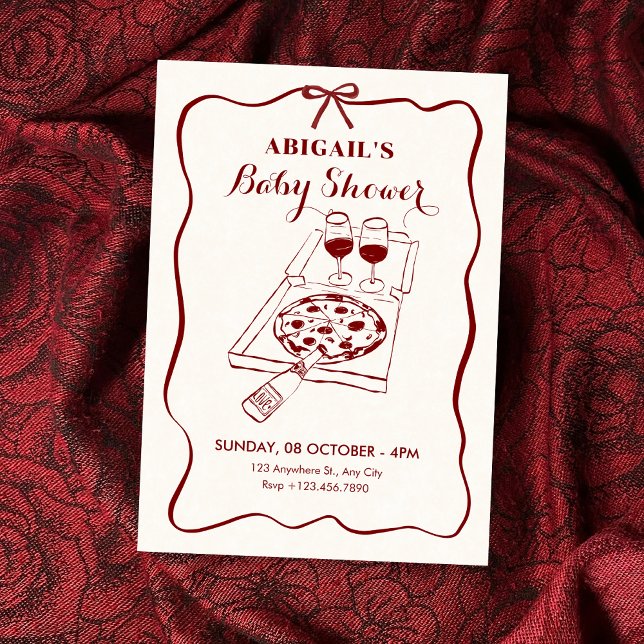 Invitación Comida y bebida pizza vino (Subido por el creador)