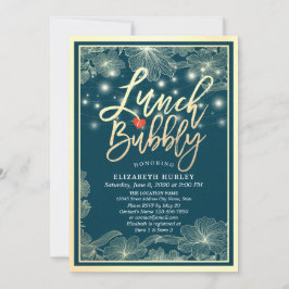 Invitación Comida y burbuja ducha de novia Blu Gold Floral