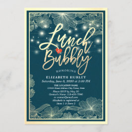 Invitación Comida y burbuja ducha de novia Blu Gold Floral