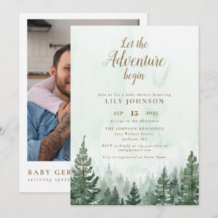 Invitación Comienza la aventura Baby Shower Código QR de foto