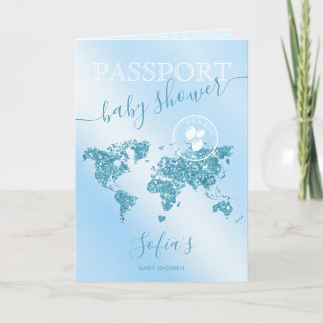 Invitación Comienza la aventura Baby Shower de Passport Trave (Anverso)