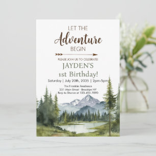 Invitación Comienza la aventura Bosque Rústico Cumpleaños 1