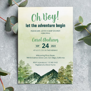 Invitación Comienza La Aventura Bosque Templado Baby Shower