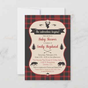Invitación ¡Comienza La Aventura! Buffalo Plaid Baby Shower
