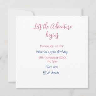 Invitación comienza la aventura cumpleaños 30 añade nombre