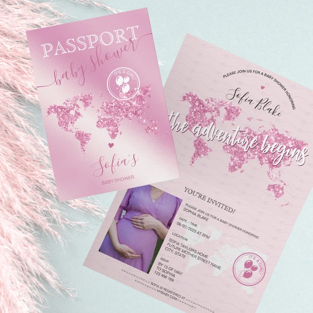 Invitación Comienza la aventura de Baby Shower Chica de viaje (Subido por el creador)
