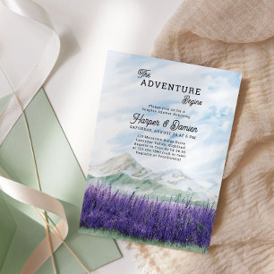 Invitación Comienza la aventura Montaña Lavanda Ducha para pa