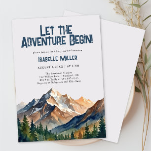 Invitación Comienza La Aventura Montaña Niño Baby Shower 
