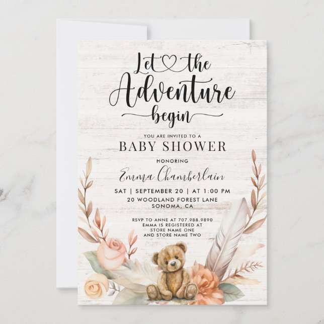 Invitación Comienza la aventura rústica de la ducha Baby Show (Anverso)