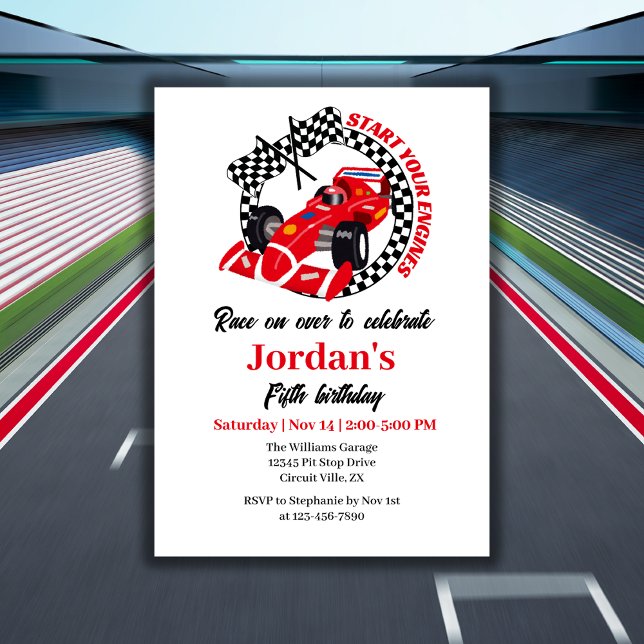 Invitación Comienza tu coche de carreras rojas de los motores (Subido por el creador)