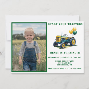 Invitación Comienza tu foto de Tractor Boy Bash de cumpleaños