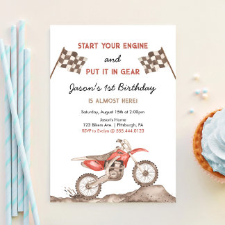 Invitación Comienza Tu Motor Bicicleta De Cross Niño Cumpleañ