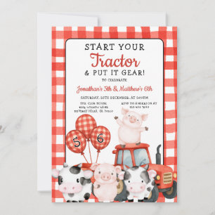 Invitación Comienza tu Tractor Cumpleaños Conjunto Rojo anima