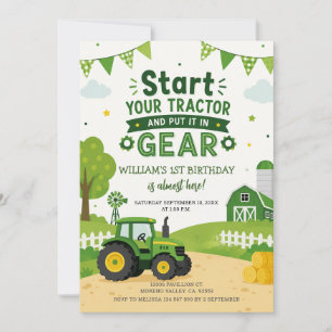 Invitación Comienza tu Tractor Verde Cumpleaños granja niño l