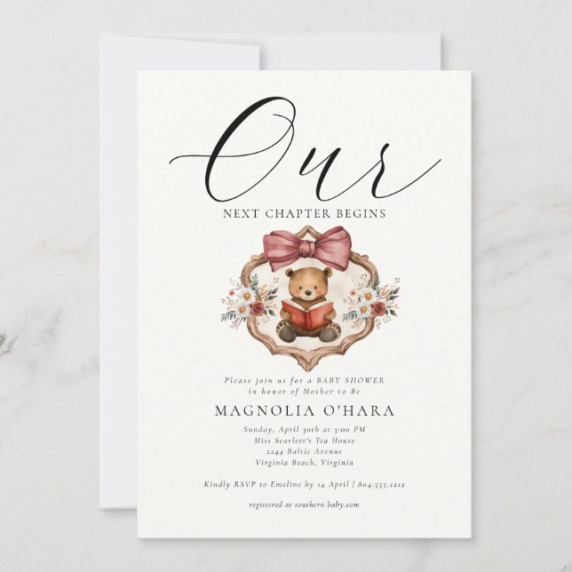 Invitación Comienza un Nuevo Capítulo Cuento Floral Baby Show (Anverso)