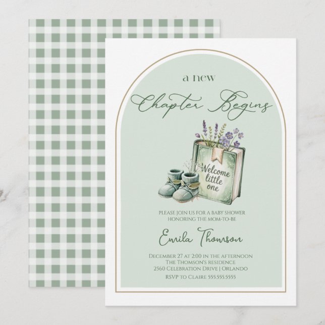 Invitación Comienza un nuevo capítulo ducha de bebé género ne (Anverso / Reverso)