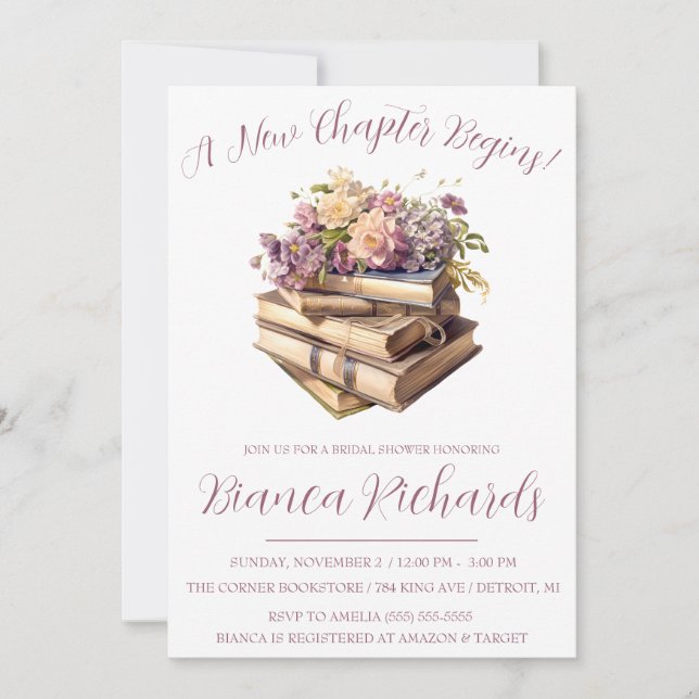 Invitación ¡Comienza Un Nuevo Capítulo! Ducha nupcial floral  (Anverso)