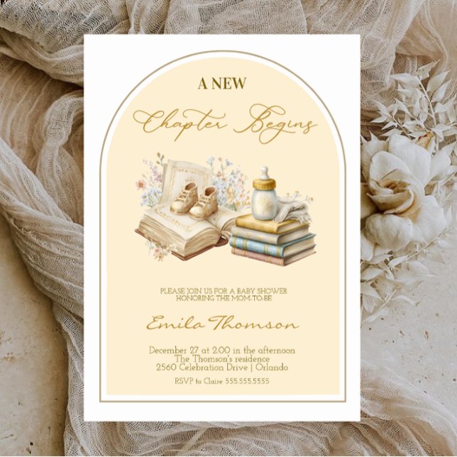 Invitación Comienza un nuevo capítulo elegante Baby shower  (Subido por el creador)