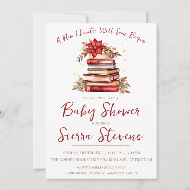 Invitación Comienza un nuevo capítulo, Navidades Tema Baby Sh (Anverso)