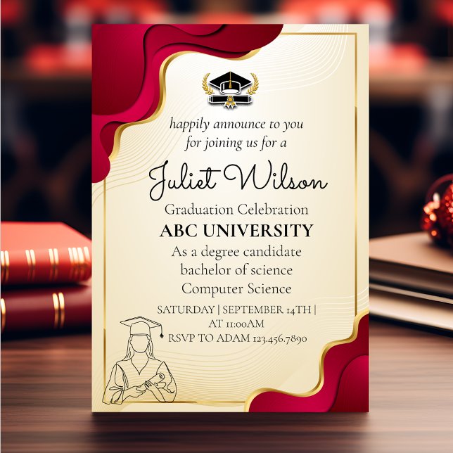 Invitación Comienzo elegante de la graduación universitaria e (Subido por el creador)