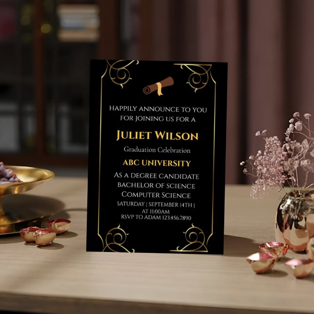Invitación Comienzo elegante de la universidad negra en negri (Subido por el creador)