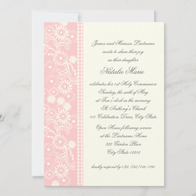 Invitación Communion Daisy Pink (Anverso)