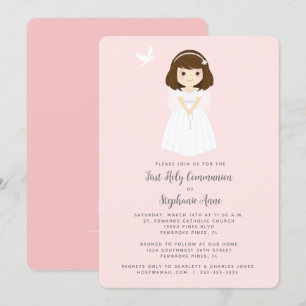 Invitación Communion Dove Brunette Chica