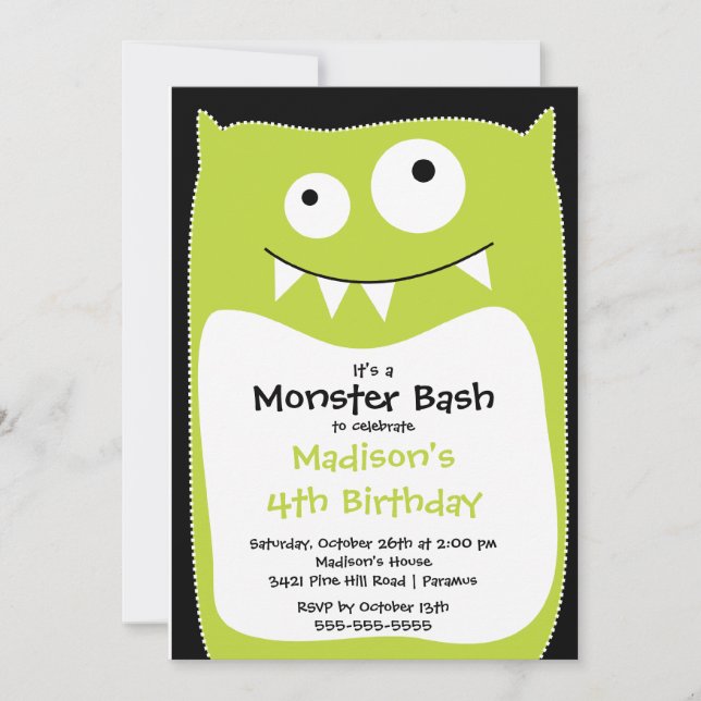 Invitación CÓMO CUTE Lime de la fiesta de cumpleaños de los p (Anverso)