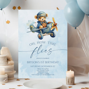 Invitación Cómo el tiempo vuela el avión Teddy Bear fiesta de