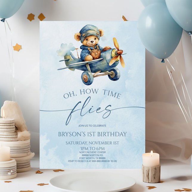 Invitación Cómo el tiempo vuela el avión Teddy Bear fiesta de (Subido por el creador)