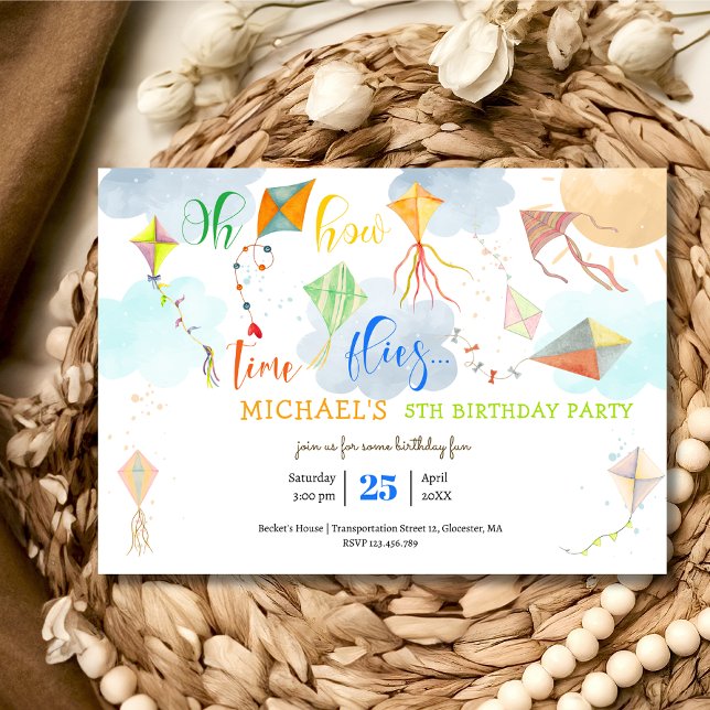 Invitación Cómo el tiempo vuela el cumpleaños de la cometa ac (Subido por el creador)