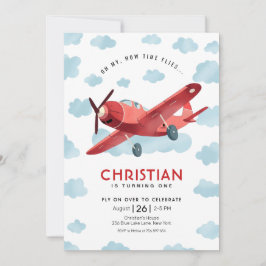 Invitación Cómo el tiempo vuela el cumpleaños del avión rojo