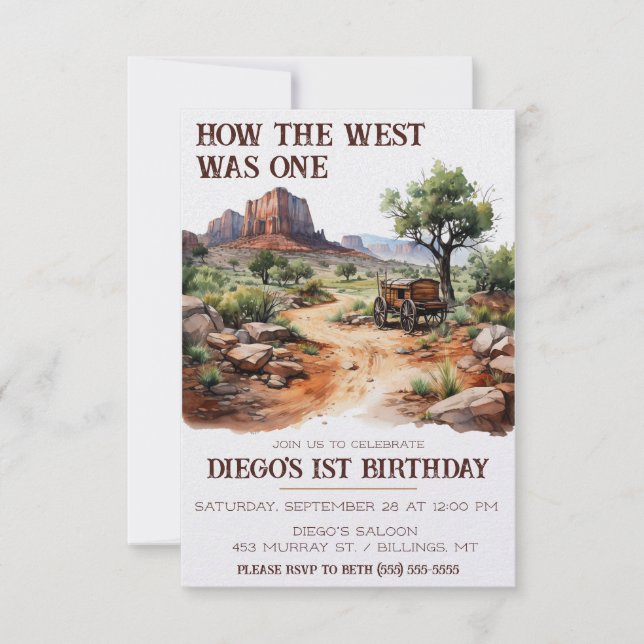 Invitación ¡Cómo era Occidente! Primer cumpleaños de Cowboy (Anverso)