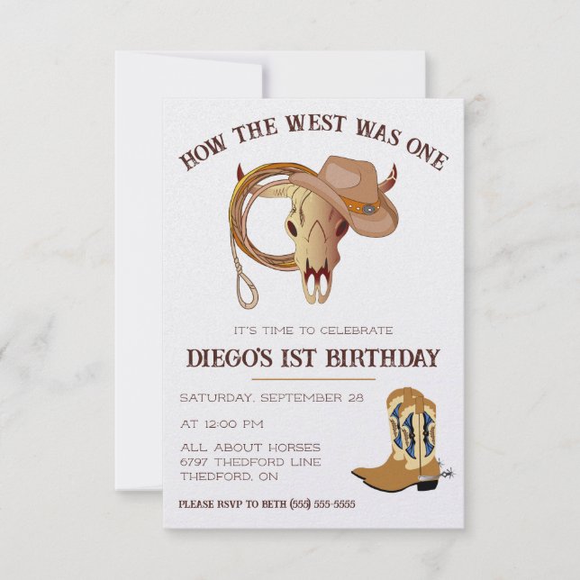 Invitación ¡Cómo era Occidente! Primer cumpleaños de Cowboy (Anverso)