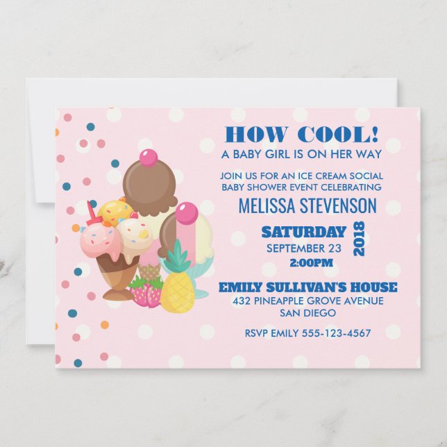 Invitación Cómo Guay baby Shower Ice Cream Social (Anverso)