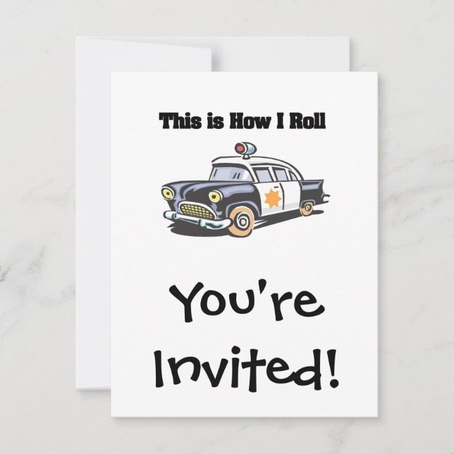 Invitación Cómo hago el rollo (coche policial/policía) (Anverso)