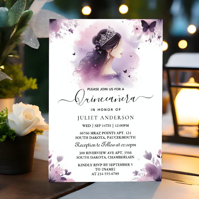 Invitación Como oro real Tiara Lilac Luce Quinceanera púrpura (Subido por el creador)