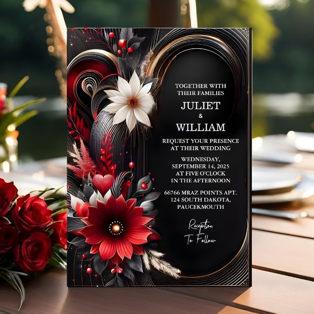 Invitación Como Ruby Thick Claret White Heart Boda Negro Rojo (Subido por el creador)