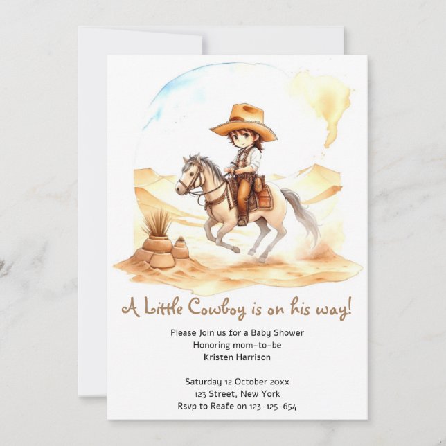 Invitación Cómo ser feliz: Cowboy Baby Shower (Anverso)