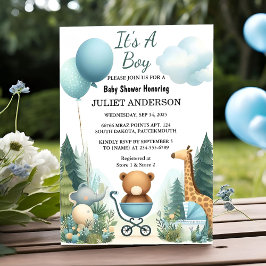 Invitación Como Suave Boho Oso Azul Cubo Bienvenida Bebé Duch