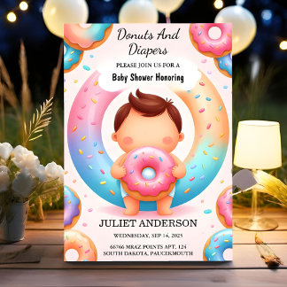 Invitación Como Sueños Donuts Azules Rosa Y Diapers Baby Show
