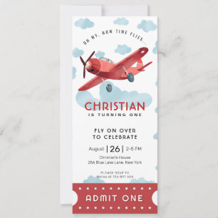 Invitación Cómo Vuela el Tiempo Entrada de Avión Rojo Boleto 