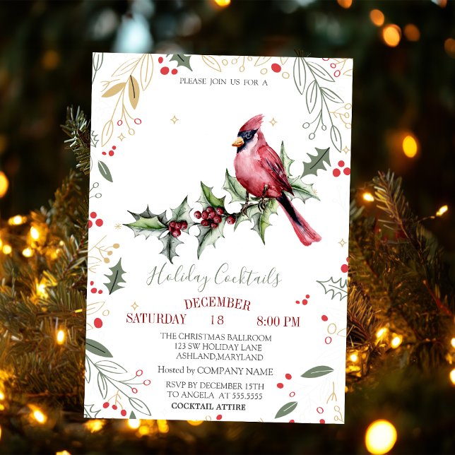 Invitación Compañía de bayas de acebo Cardinal Rojo Navidad  (Subido por el creador)