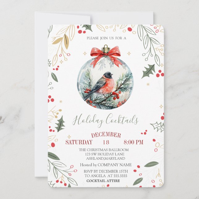 Invitación Compañía de Bolas de Navidad Cardinal Bird Holly B (Anverso)