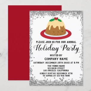 Invitación Compañía de Budín de Navidad Fiesta Navideña Roja 