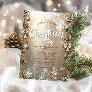 Invitación Compañía de campanas de Navidad piñas copos de nie
